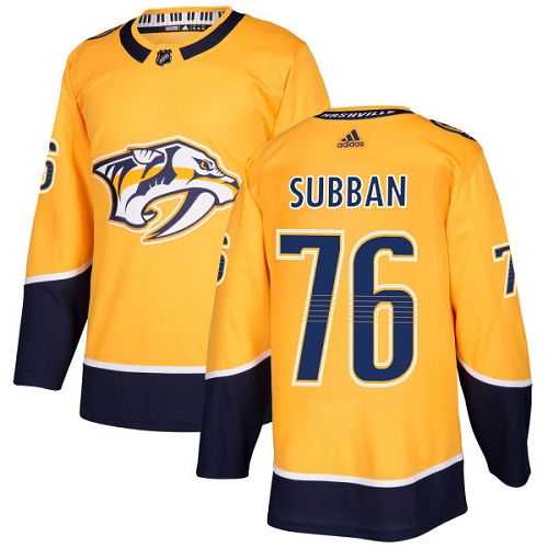 Adidas Men Nashville Predators #76 P.K Subban Yellow Home Authentic Stitched NHL Jersey